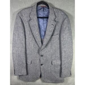 Harris Tweed JOS A.BANK Sport Coat Blazer‎ Herringbone Blue Scottish Wool 42R